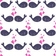 Seamless pattern with cute cartoon whales in love
