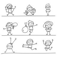 hand drawing set of happy kids