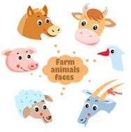 Farm animals faces icons set