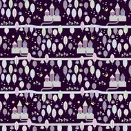 Seamless pattern with fairytale castle in the woods