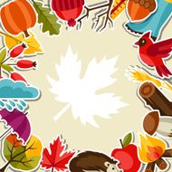 Background design with autumn sticker icons and objects