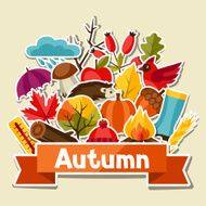 Background design with autumn sticker icons and objects N3
