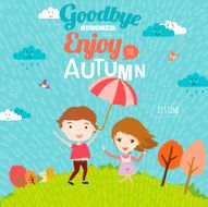 Autumn illustration with happy kids