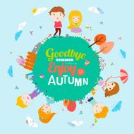 Autumn illustration with happy kids N4