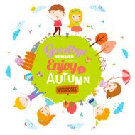 Autumn illustration with happy kids N5
