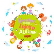 Autumn illustration with happy kids N6