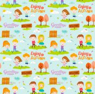 Autumn pattern with happy smiling kids