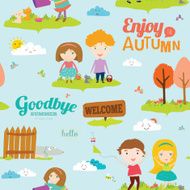 Autumn pattern with happy smiling kids N3