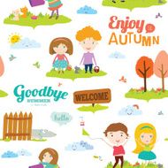 Autumn pattern with happy smiling kids N4
