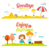 Autumn banners with funny happy smiling kids