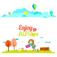 Autumn banners with funny happy smiling kids N2