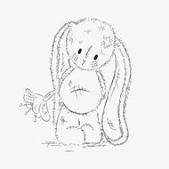 Cute Bunny Shy baby bunny Gives flower Congratulations Pencil sketch