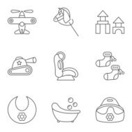 Baby thin line related vector icon set