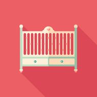 Baby cot flat square icon with long shadows