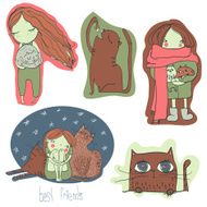 little girl and her cats