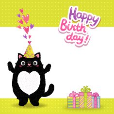 Happy Birthday card background with a cat