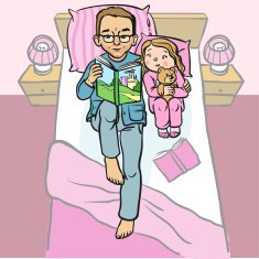 Funny cartoon father reading book for his child vector illustra N4