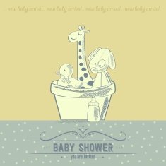 baby shower card with retro toys N4