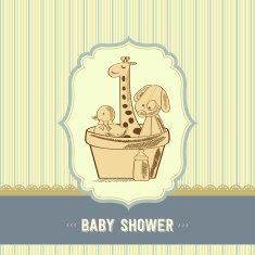 baby shower card with retro toys N5