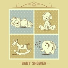 baby shower card with retro toys N6