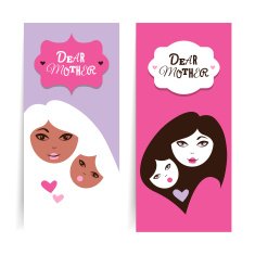 Happy Mother's Day Banners of beautiful silhouette mother an