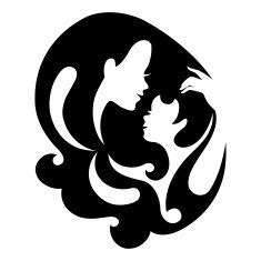Mother and baby silhouette symbol Vector illustration Card of