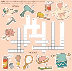 Vector color crossword education game for children about bathro