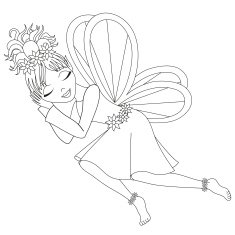 Cute fairy in dress with wings is sleeping
