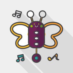 Butterfly music toy flat icon with long shadow eps10 N4
