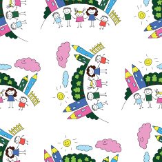 Vector seamless pattern Kids school and education N176