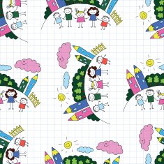 Vector seamless pattern Kids school and education N224