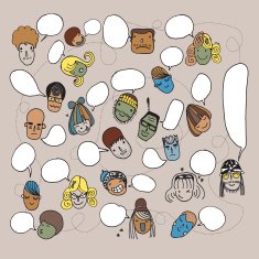 Funny pattern with cute faces and speech bubbles
