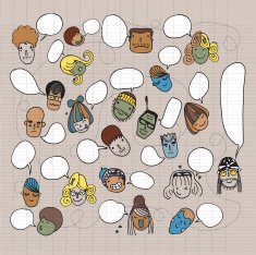 Funny pattern with cute faces and speech bubbles N2