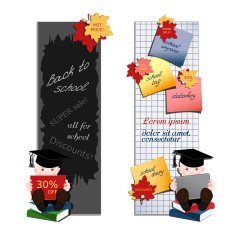 Set of two vertical advertising banners with student