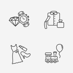 Gift flat contour shop icon set on white