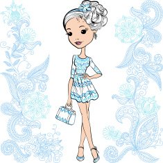 Vector fashion cute happy girl N2