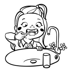 funny cartoon girl brushing her teeth vector illustration N8