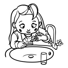 funny cartoon girl brushing her teeth vector illustration N9