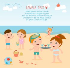 kids on the beach playing outside Vector Illustration N2