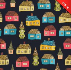 Seamless pattern with decorative houses