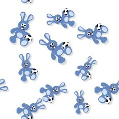Seamless cartoon bunny pattern with ball on white
