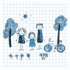Colorful picture of bicycle and happy family N3