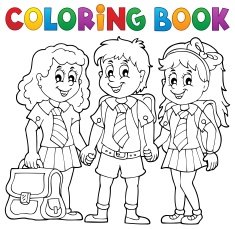 Coloring book with school pupils