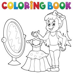 Coloring book girl with dress theme
