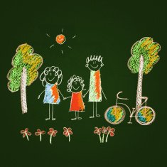 Colorful picture of bicycle and happy family N6