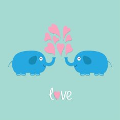 Two elephants with heart fountain Love card Flat design