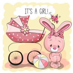 Rabbit with baby carriage