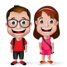 3D Realistic Kids School Boy and Girl Student Wearing Casual