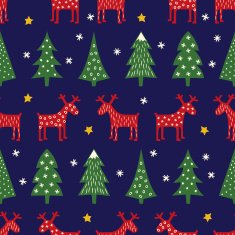 Seamless retro style Christmas pattern - Xmas trees reindeers