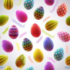 Colorful realistic eggs on white background Seamless pattern